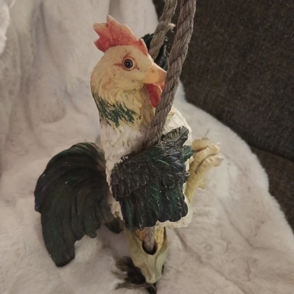 Hanging On A Swing Ceramic Chicken/Rooster Wall Decor